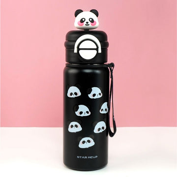 Black 3d Panda Stainless Steel Kids Water Bottle, 550ml