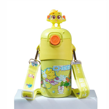 Yellow 3D Cheese Toy Lid Kids Stainless Steel Water Bottle,500ml