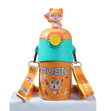 Orange 3D Foxy Toy Lid Kids Stainless Steel Water Bottle,500ml