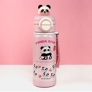 Pink Stripes 3d Panda Stainless Steel Kids Water Bottle, 550ml