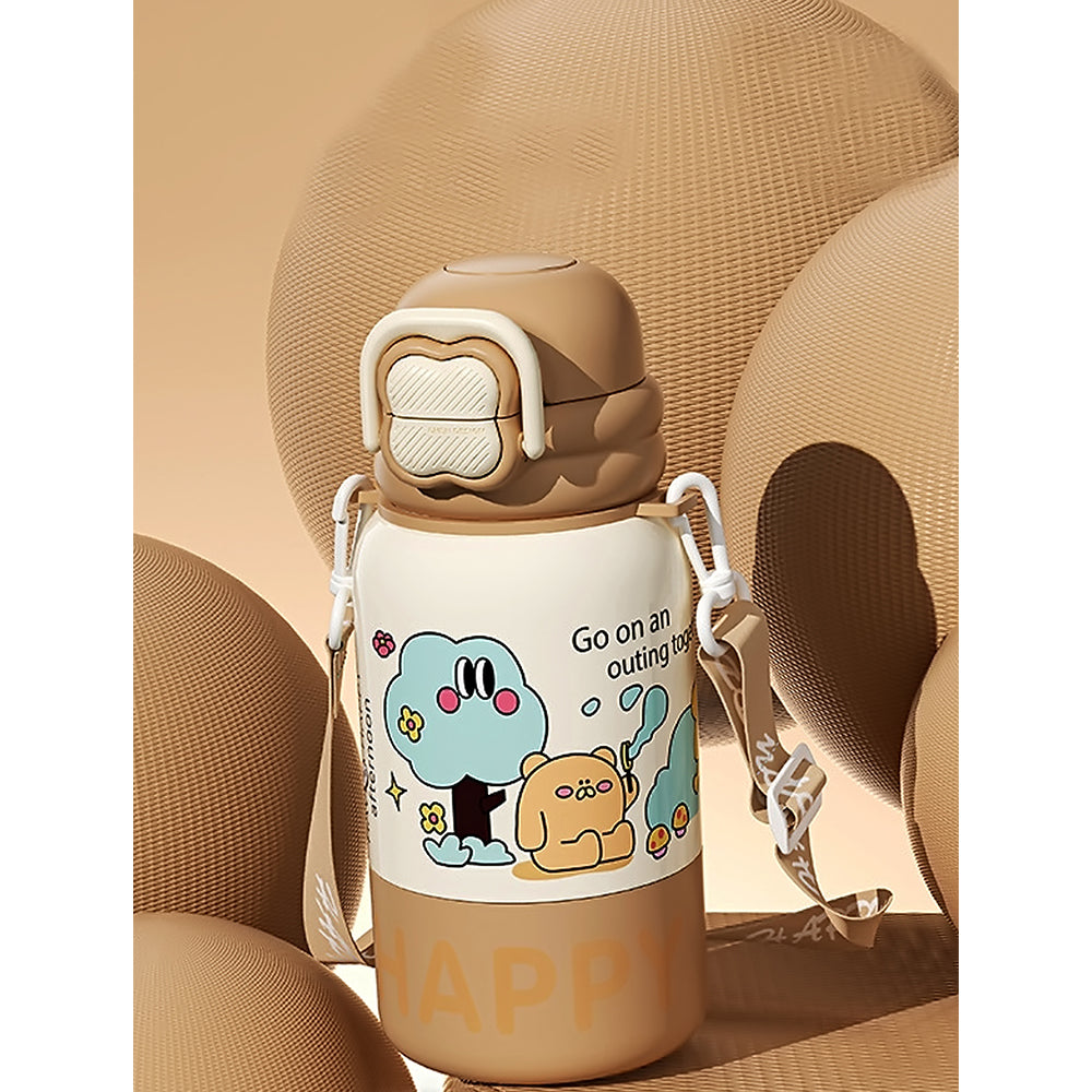 Brown Happy Cartoon Stainless Steel kids Water Bottle, 500ml