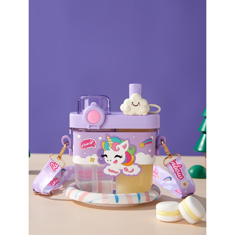 Dual Beverage compartment, Purple Unicorn Tritan Kids Water Bottle, 580ml, 2yrs +