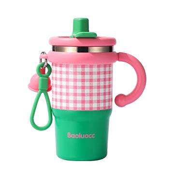 Green & Pink Checkered Stainless Steel Tumbler for Kids and Adults, 550ml