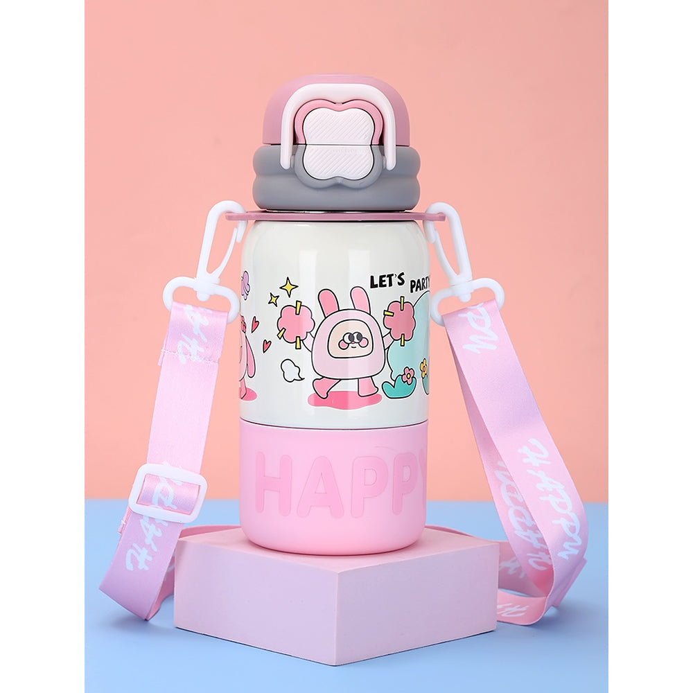 Pink Happy Cartoon Stainless Steel kids Water Bottle, 500ml, 4yrs+