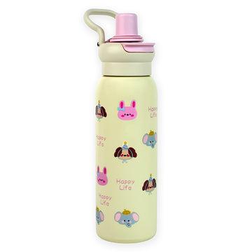 Pink Party Puppy Flask Water Bottle, 600ml