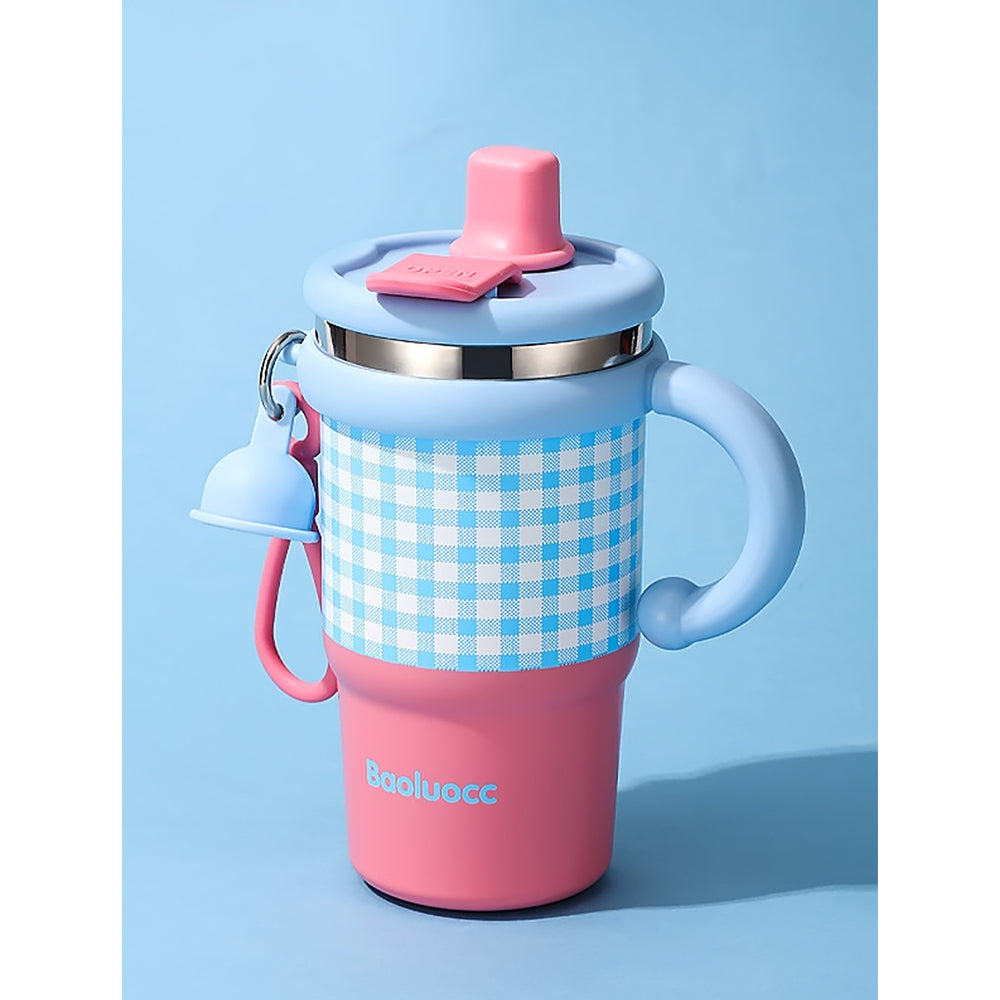 Pink & Blue Checkered Stainless Steel Tumbler for Kids and Adults, 550ml