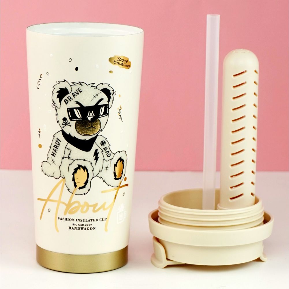 White Ted Stainless Steel premium Insulated Detox Infuser Bottle with Tea and Fruit Infuser attachment, 520ml