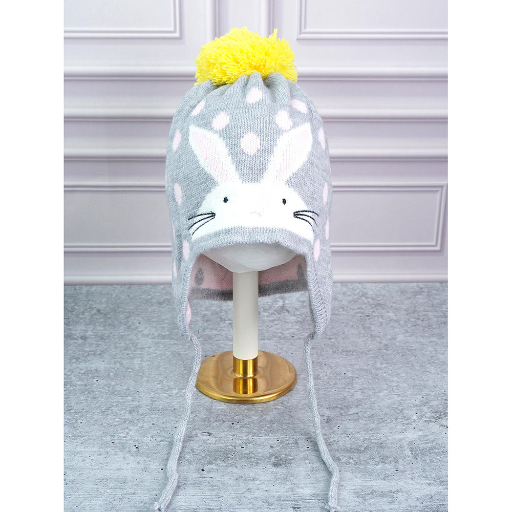 3pcs Grey Bunny Rabbit matching Beanie Winter Cap, Mufflers and Gloves set, 5-10 Years