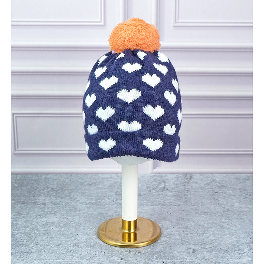 3pcs Navy & Orange Fox matching Beanie Winter Cap, Mufflers and Gloves set, 5-10 Years