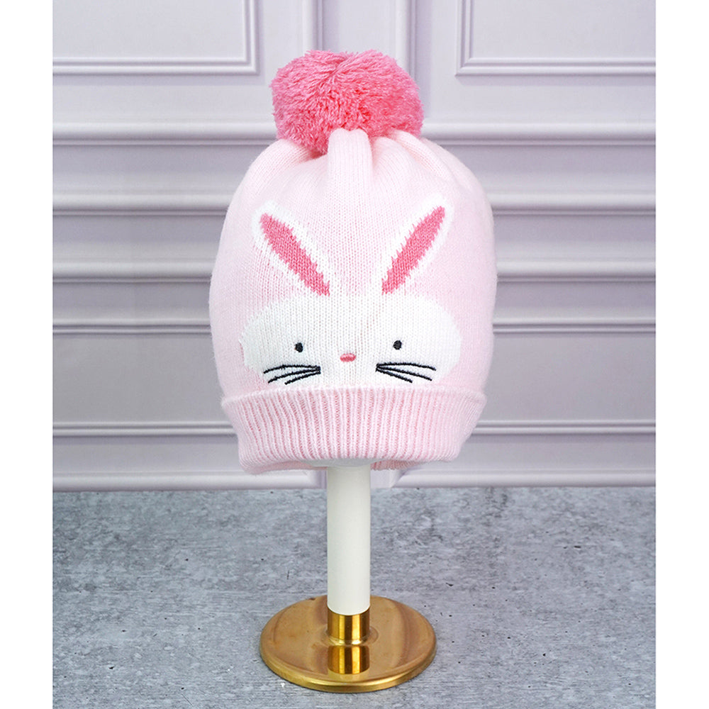 3pcs Pink Bunny Rabbit matching Beanie Winter Cap, Mufflers and Gloves set, 5-10 Years