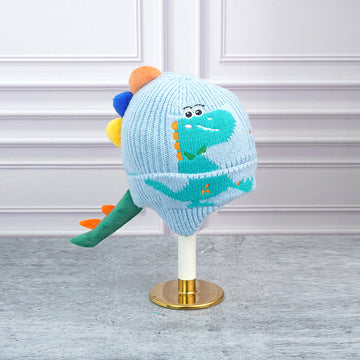 Light Blue 3d head and Tail Knitten woolen Winter Cap & Beanie, 3-10 Years