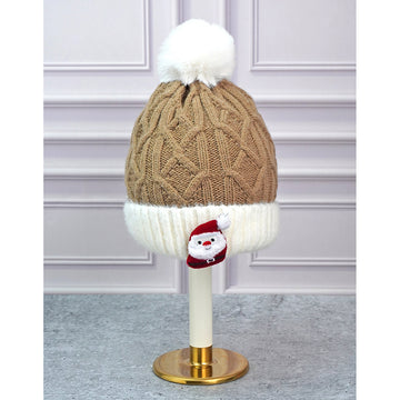 Brown Santa Christmas themed Woolen Winter Cap Beanie for kids, 3-10 Years