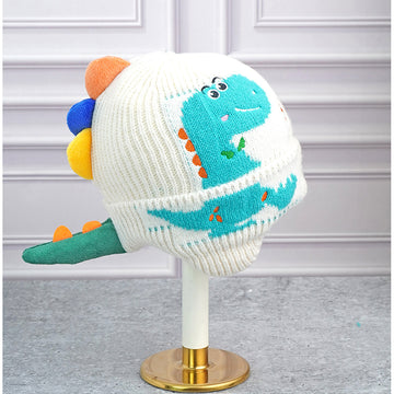 Cream 3d head and Tail Knitten woolen Winter Cap & Beanie, 3-10 Years