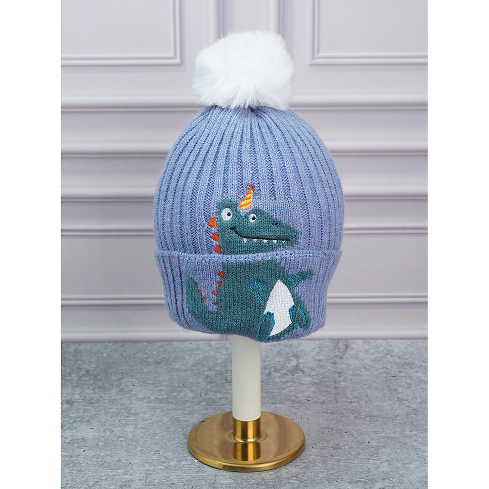Little Surpise Box , 2pcs Blue party Dino themed Beanie Winter Cap with matching Long style Neck Mufflers for Kids, 4-10 Years