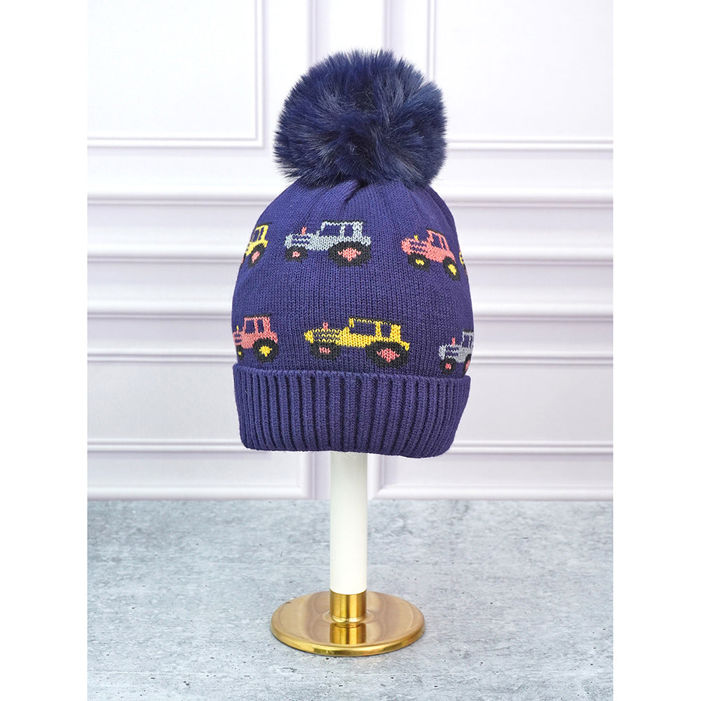2pcs Blue Red Cars themed Beanie Winter Cap with matching Neck Cuff style Muffler for Kids, 5-10 Years