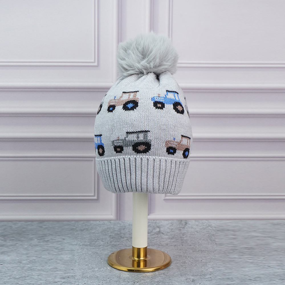 2pcs Grey Cars themed Beanie Winter Cap with matching Neck Cuff style Muffler for Kids, 5-10 Years