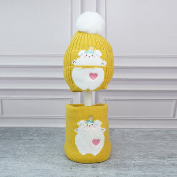 Little Surpise Box , 2pcs Occur White Bear themed Beanie Winter Cap with matching Neck Cuff style Muffler for Kids, 4-10 Years