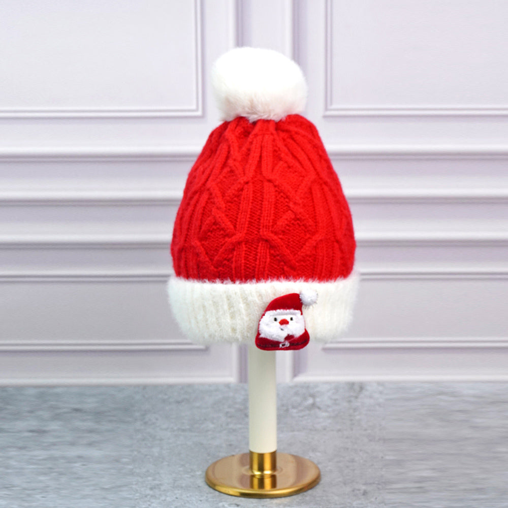 2pcs White Santa Christmas themed Winter Cap Beanie with matching Long style Neck Muffler for Kids, 3-10 Years
