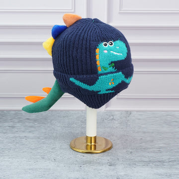 Navy 3d head and Tail Knitten woolen Winter Cap & Beanie, 3-10 Years