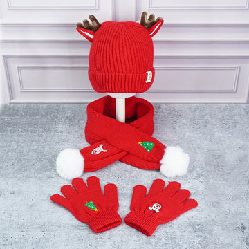 3pcs christmas Themed Winter Cap, Mufflers and Gloves, 4-8 Years