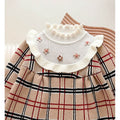 Beige sailor Checkered Knitted Frock Winter wear - Little Surprise BoxBeige sailor Checkered Knitted Frock Winter wear
