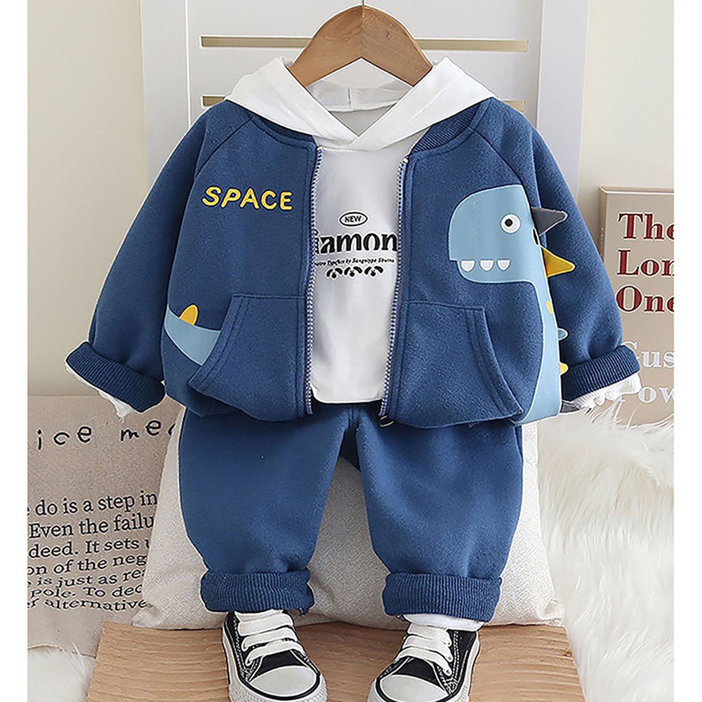 Blue Dino Hoodie 3 pcs Track suit set for Toddlers/Kids - Little Surprise BoxBlue Dino Hoodie 3 pcs Track suit set for Toddlers/Kids