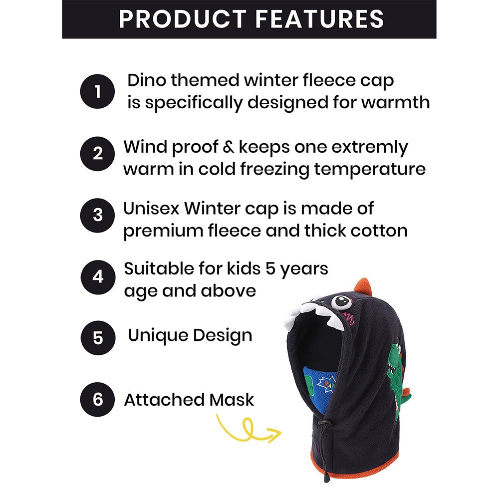 Blue Square Dino Fleece Winter Cap covering Mouth, Neck and Head - Little Surprise BoxBlue Square Dino Fleece Winter Cap covering Mouth, Neck and Head