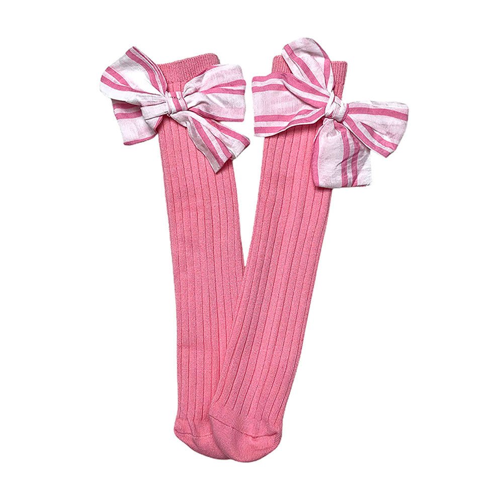Blush Pink Striped 3d Big Bow Socks for Kids. - Little Surprise BoxBlush Pink Striped 3d Big Bow Socks for Kids.