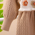 Brown & Cream Front floral Jacket patterned Knitted Frock Winter wear - Little Surprise BoxBrown & Cream Front floral Jacket patterned Knitted Frock Winter wear