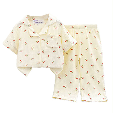 Cherry print soft Mulsin organic Cotton Kids Nightsuit - Little Surprise BoxCherry print soft Mulsin organic Cotton Kids Nightsuit