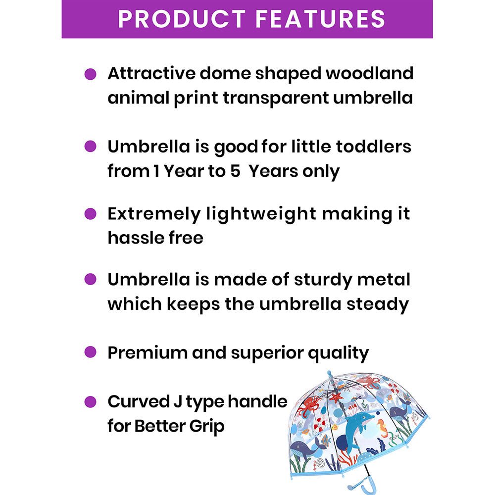 Dome Style, Sea Octopus theme Transparent Umbrella for Kids - Little Surprise BoxDome Style, Sea Octopus theme Transparent Umbrella for Kids