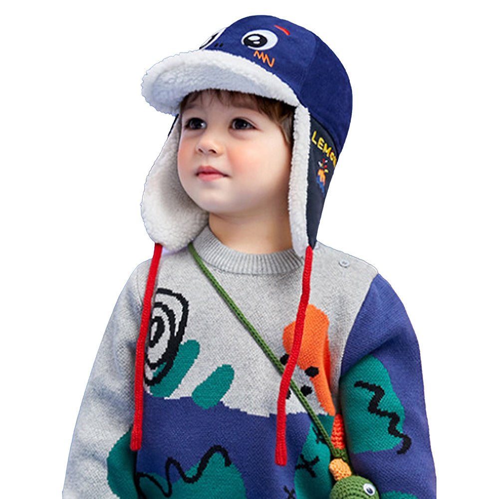 Ear Covering 3d Blue Dinosaur Winter Cap for Kids - Little Surprise BoxEar Covering 3d Blue Dinosaur Winter Cap for Kids