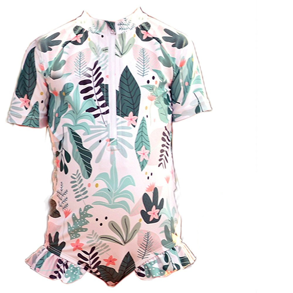 Frilly Tropical Print Toddlers & Kids Swimwear + Swim Cap - Little Surprise BoxFrilly Tropical Print Toddlers & Kids Swimwear + Swim Cap