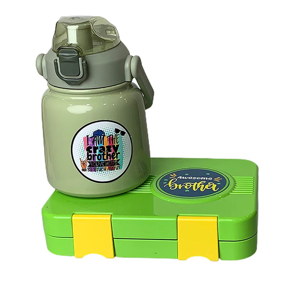 Green Bento Box & Belly Water Bottle Combo Rakhi Gift Set for Brother - Little Surprise BoxGreen Bento Box & Belly Water Bottle Combo Rakhi Gift Set for Brother