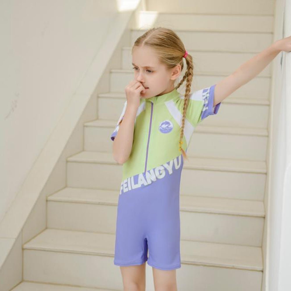 Green & Purple color Block style Swimwear/swimsuit for Kids - Little Surprise BoxGreen & Purple color Block style Swimwear/swimsuit for Kids - Little Surprise BoxGreen & Purple color Block style Swimwear/swimsuit for Kids