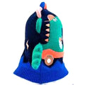 Knitted Blue Border Dino theme Winter Cap covering Neck , Ears and Head - Little Surprise BoxKnitted Blue Border Dino theme Winter Cap covering Neck , Ears and Head