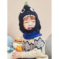 Knitted Blue Border Dino theme Winter Cap covering Neck , Ears and Head - Little Surprise BoxKnitted Blue Border Dino theme Winter Cap covering Neck , Ears and Head