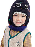 Knitted Blue Border Dino theme Winter Cap covering Neck , Ears and Head - Little Surprise BoxKnitted Blue Border Dino theme Winter Cap covering Neck , Ears and Head