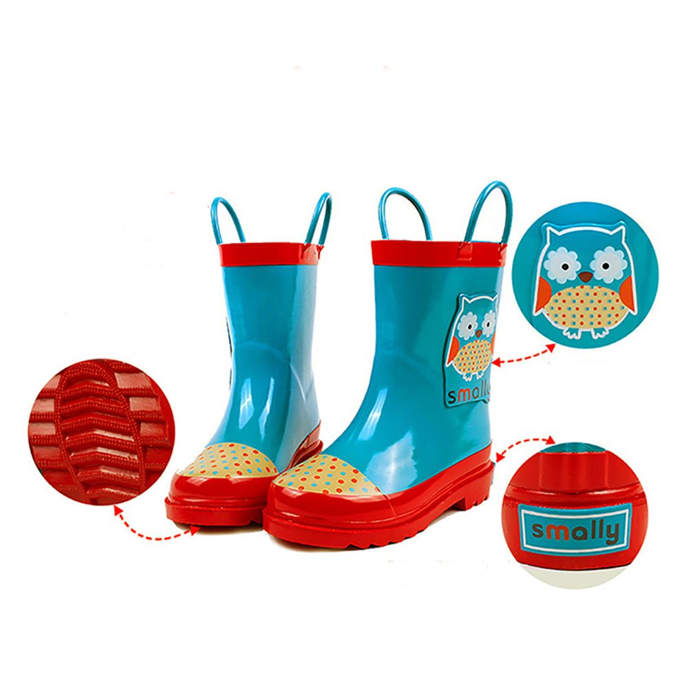 Little Surprise Box Blue Polka dots Owl Flexible Rubber Rain Gumboots for Toddlers and Kids - Little Surprise BoxLittle Surprise Box Blue Polka dots Owl Flexible Rubber Rain Gumboots for Toddlers and Kids