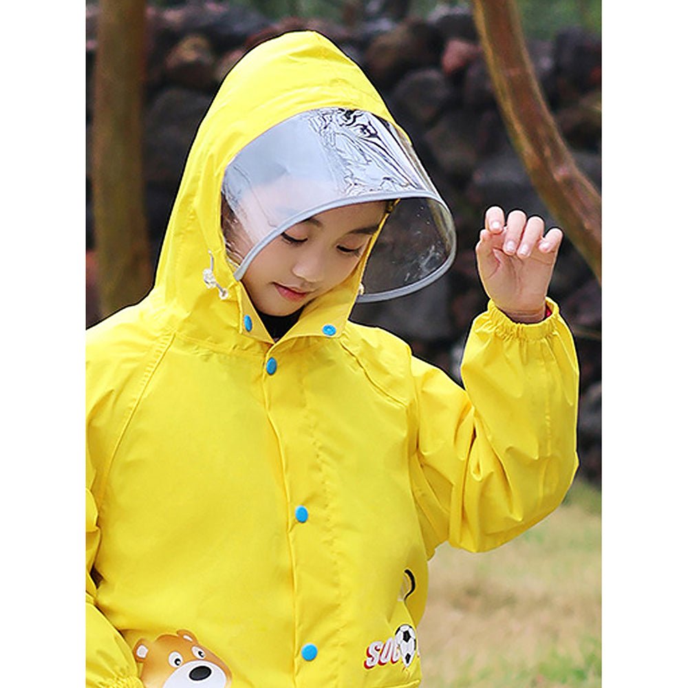 Little Surprise Box,2 pcs Yellow Soccer Ted,Full Shirt and Full Pants style Raincoat for Kids-XL - Little Surprise BoxLittle Surprise Box,2 pcs Yellow Soccer Ted,Full Shirt and Full Pants style Raincoat for Kids-XL