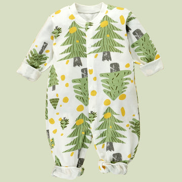 Green XMAS tree full sleeves jumpsuit style Romper, for Tiny Toddlers