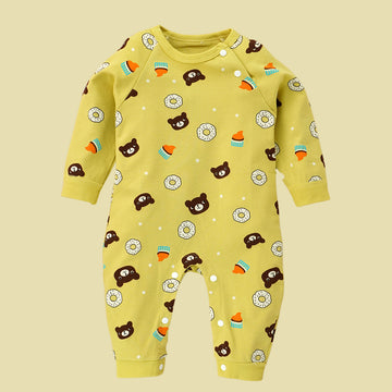 Yellow Brown Bear/Doughnut Print Romper Unisex Kids Wear