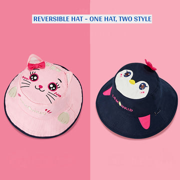 Pink & Navy Dual Side Reversible Sun Hat with UPF50+ for Toddlers& Kids