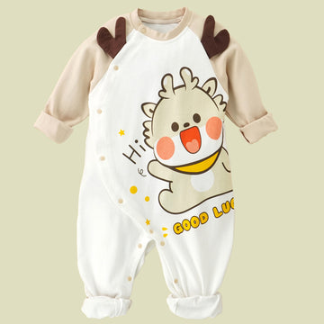 Cream Brown 3d Ear Reindeer theme full sleeves jumpsuit Romper for tiny toddlers