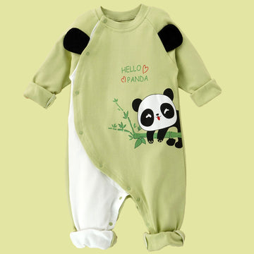 Green Panda full sleeves jumpsuit style Romper for Tiny Toddlers