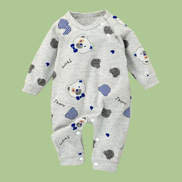 Grey Bear Face Print Romper Unisex Kids Wear