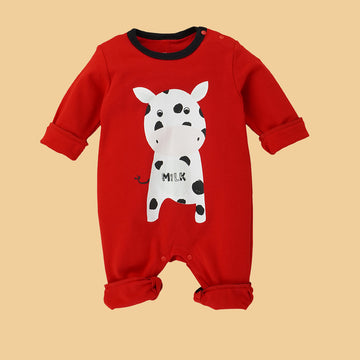 Red Romper with White Cow Print, 2-3 years Unisex Kids Wear