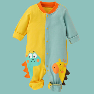 Giraffe & Dino colorblock full sleeves jumpsuit Romper for tiny toddlers