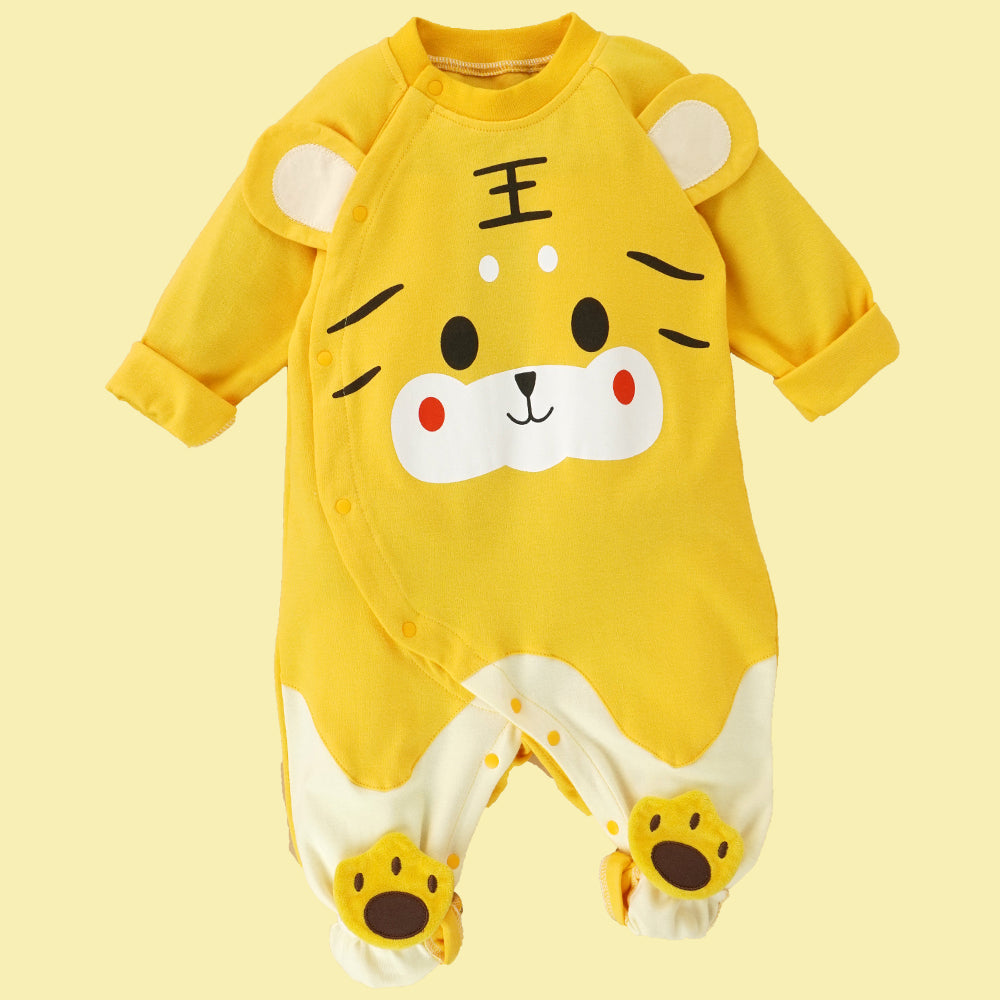 Yellow Baby Tiger Paws full sleeves jumpsuit style Romper for Tiny Toddlers