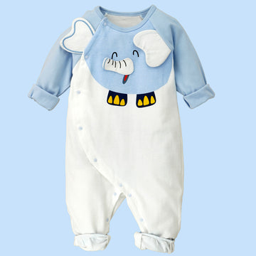Blue 3D Eared Elephant theme full sleeves jumpsuit Romper for tiny toddlers